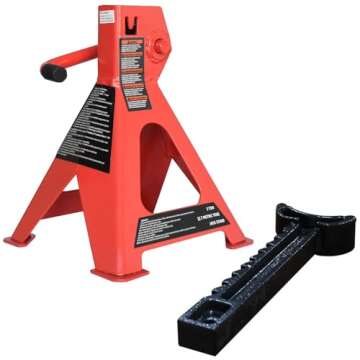 Amazon Basics Steel Jack Auto Stands with 6,000 lb or 3 Ton (2.7 metric Ton) Capacity, 1 Pair, Black and Red