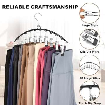 Hendiy Legging Organizer for Closet Rotatable,Pants Hangers with 10 Clips,Upgrade Legging Organizer ...