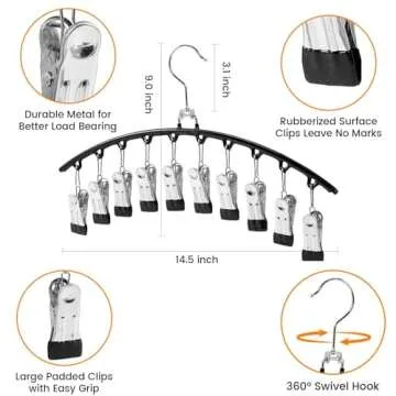 Hendiy Legging Organizer for Closet Rotatable,Pants Hangers with 10 Clips,Upgrade Legging Organizer for Closet，Leggings/Shorts/Jeans/Skirts Pants Hangers Space Saving Closet Organizers and Storage 1pc