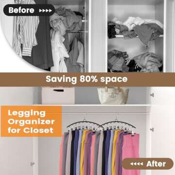 Hendiy Legging Organizer for Closet Rotatable,Pants Hangers with 10 Clips,Upgrade Legging Organizer for Closet，Leggings/Shorts/Jeans/Skirts Pants Hangers Space Saving Closet Organizers and Storage 1pc