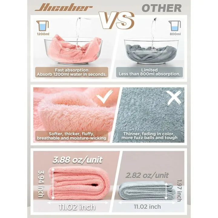 Hicober Microfiber Hair Towel 3 Pack