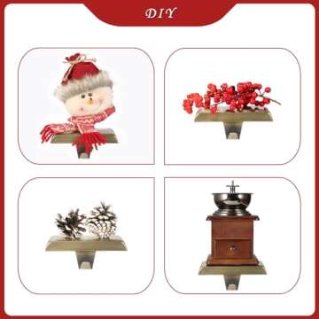 Sunshane Christmas Stocking Holders Mantel Stocking Hanger Hooks Fireplace Mantle Metal Hang Bases for Xmas Party Decorations (Bronze, 4)