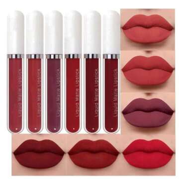 evpct CmaaDu 6Pcs Lipstick Matte Liquid Lipstick Lipgloss Set for Women, Dark Deep Bright Ruby Sexy ...