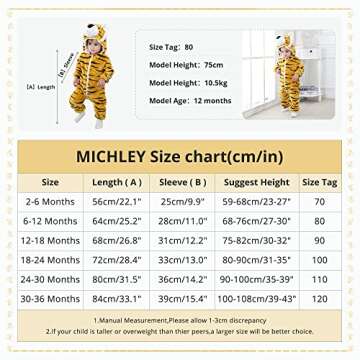 MICHLEY Unisex Baby Boy Girl Hooded Romper Winter Animal Cosplay Jumpsuit Outfits, Tiger, 24-30months, Size 110
