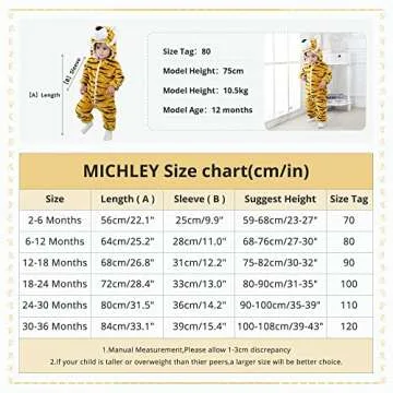 MICHLEY Unisex Baby Boy Girl Hooded Romper Winter Animal Cosplay Jumpsuit Outfits, Tiger, 24-30months, Size 110
