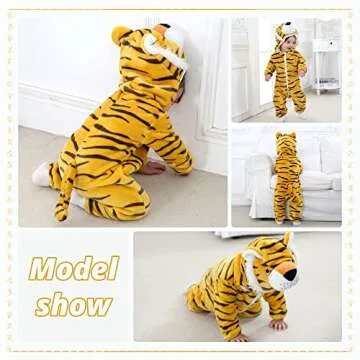 MICHLEY Unisex Baby Boy Girl Hooded Romper Winter Animal Cosplay Jumpsuit Outfits, Tiger, 24-30months, Size 110
