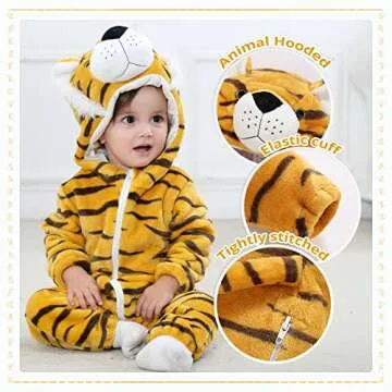MICHLEY Unisex Baby Boy Girl Hooded Romper Winter Animal Cosplay Jumpsuit Outfits, Tiger, 24-30months, Size 110