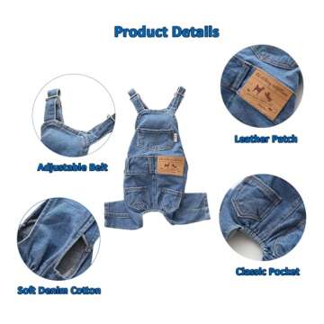 MuYaoPet Dog Denim Jumpsuit Costumes Cat Pet Jean Overalls Clothes For Yorkie Bulldog (M, Blue)