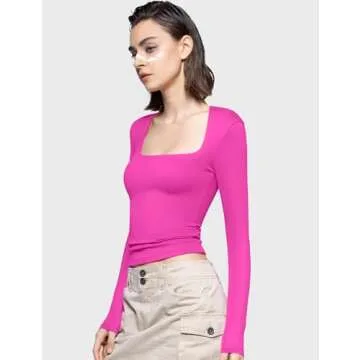 PUMIEY Long Sleeve Shirts for Women Dupes T Shirts Womens Fashion Going Out Tops Fall Outfits Pink Basic Tee, Blush, X-Small