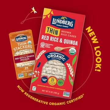 Lundberg Thin Brown Rice Cakes, Red Rice & Quinoa, 6-Pack –Regenerative Organic Certified Thin Rice Cakes, Healthy Snacks, Vegan,6 Oz Ea