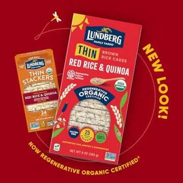 Lundberg Thin Brown Rice Cakes, Red Rice & Quinoa, 6-Pack –Regenerative Organic Certified Thin Rice Cakes, Healthy Snacks, Vegan,6 Oz Ea