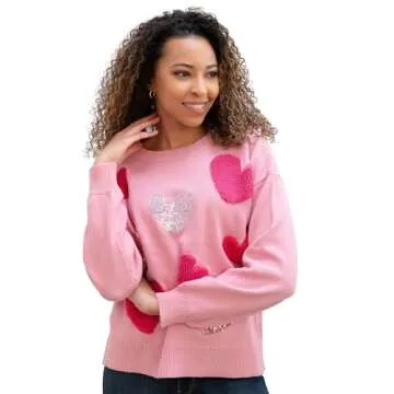 Blizzard Bay Mommy and Me Valentine's Day Sweater, Long Sleeve, Prism Pink Heart, Small