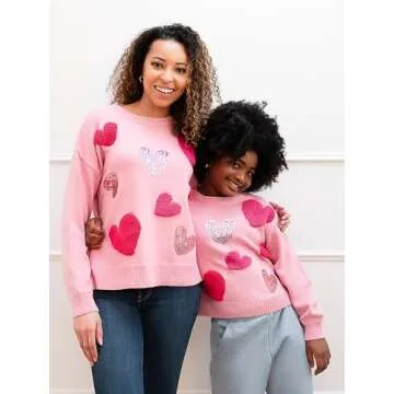 Blizzard Bay Mommy and Me Valentine's Day Sweater, Long Sleeve, Prism Pink Heart, Small
