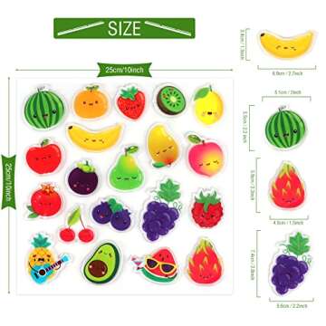 20 PCS Fruits Thick Gel Clings Fruits Window Gel Clings Decals Stickers for Kids Toddlers and Adults Home Airplane Classroom Nursery Fruits Party Supplies Decorations Removable and Reusable