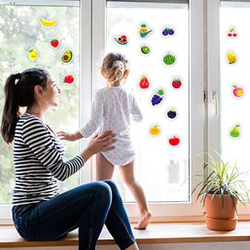 20 PCS Fruits Thick Gel Clings Fruits Window Gel Clings Decals Stickers for Kids Toddlers and Adults Home Airplane Classroom Nursery Fruits Party Supplies Decorations Removable and Reusable