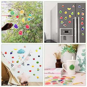 20 PCS Fruits Thick Gel Clings Fruits Window Gel Clings Decals Stickers for Kids Toddlers and Adults Home Airplane Classroom Nursery Fruits Party Supplies Decorations Removable and Reusable
