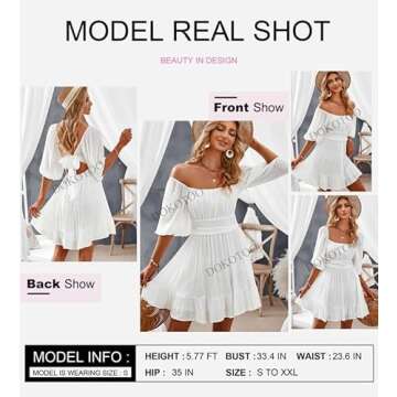 Dokotoo Square Neck Off The Shoulder Dress Tie Back Sexy Dresses Ruffle A-Line Lantern Sleeve Casual...