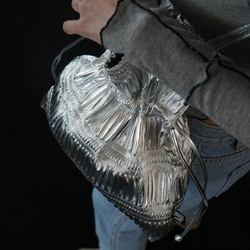 KWANI Crinkle PU Leather Handbag in Silvery Silver