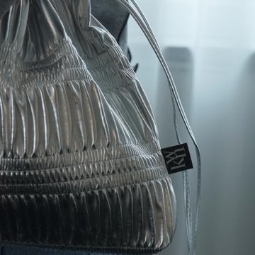 KWANI Crinkle PU Leather Handbag in Silvery Silver