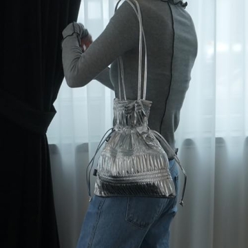 KWANI Crinkle PU Leather Handbag in Silvery Silver