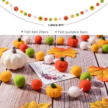 CINPIUK Colorful Felt Pumpkin Garland for Autumn Decor
