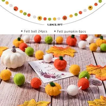 CINPIUK Colorful Felt Pumpkin Garland for Autumn Decor