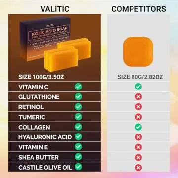 VALITIC Kojic Acid Soap for Hyperpigmentation - with Glutathione, Collagen & Vitamin C - Natural Soap Bars with Turmeric - Original Japanese Complex for Dark Spot Correction - 4 Pack