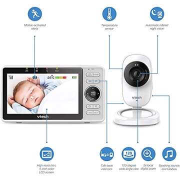 VTech RM5752 Wi-Fi 1080p HD Video Monitor with Remote Access, White (Renewed)