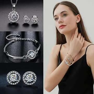 Pinra Jewellery Sets for Women Cubic Zirconia Necklace Earring Sets Bling Rhinestone Bridesmaid Jewelry Set Silvers