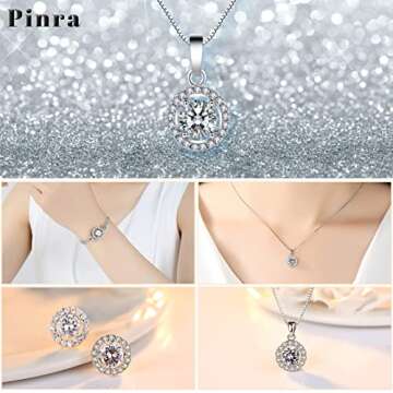 Pinra Jewellery Sets for Women Cubic Zirconia Necklace Earring Sets Bling Rhinestone Bridesmaid Jewelry Set Silvers
