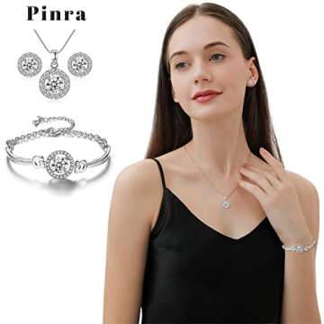 Pinra Jewellery Sets for Women Cubic Zirconia Necklace Earring Sets Bling Rhinestone Bridesmaid Jewelry Set Silvers