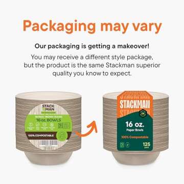 Paper Bowls, 100% Compostable Disposable Soup Bowl [125-Pack] - {PFAS-Free} - {BPI Certified} - [16 oz] Heavy Duty, Eco-Friendly, Biodegradable Bagasse Hot Food Plates and Bowls - Natural Brown