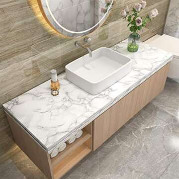 LACHEERY 36"x160" Grey Marble Contact Paper for Countertops Waterproof 36 Inch White Marble Peel and...