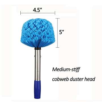 Duster, Cobweb Duster with Extension Pole, Medium Stiff Bristles Cobweb Duster Head & 6-Feet Stainless Steel Pole Ceiling Fan Duster for Outdoor Indoor Cleaning