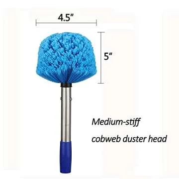 Duster, Cobweb Duster with Extension Pole, Medium Stiff Bristles Cobweb Duster Head & 6-Feet Stainless Steel Pole Ceiling Fan Duster for Outdoor Indoor Cleaning