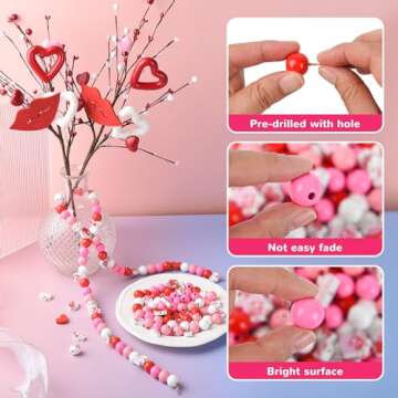 240 Pieces Valentine's Day Wood Beads Heart Sweet Wooden Beads Red White 16mm Craft Beads Rustic Natural Colored Bubblegum Charm Bead for Jewelry Making DIY Project Home Decor