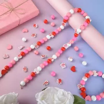 240 Pieces Valentine's Day Wood Beads Heart Sweet Wooden Beads Red White 16mm Craft Beads Rustic Natural Colored Bubblegum Charm Bead for Jewelry Making DIY Project Home Decor