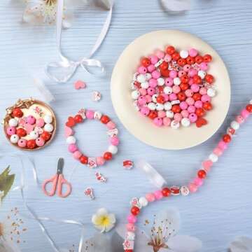 240 Pieces Valentine's Day Wood Beads Heart Sweet Wooden Beads Red White 16mm Craft Beads Rustic Natural Colored Bubblegum Charm Bead for Jewelry Making DIY Project Home Decor