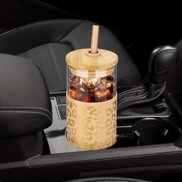 Tronco 24 oz Glass Tumbler with Straw and Lid - Glass Cup with Lid and Straw, Smoothie Cup, Iced Cof...