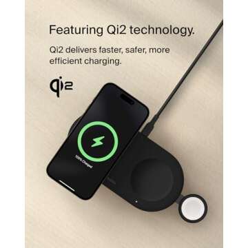 Belkin 3-in-1 MagSafe-Compatible Wireless Charging Pad with Qi2 15W - iPhone Charger - Fast Charging Wireless Charging Station for iPhone 16, 15, & 14 Series, AirPods, Apple Watch, & More - Black