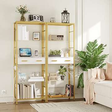 Versatile HOOBRO 5-Tier Bookshelf with Charging Station