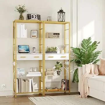 Versatile HOOBRO 5-Tier Bookshelf with Charging Station