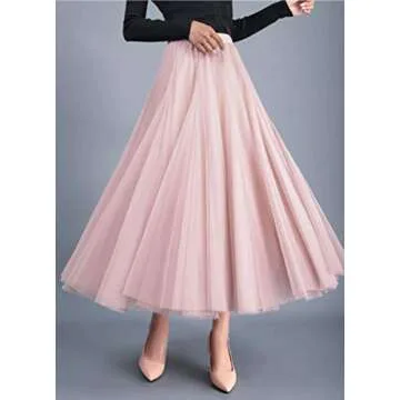 FEOYA Women's Maxi Tulle Skirt - Elegant Pleated A-Line Party Skirt