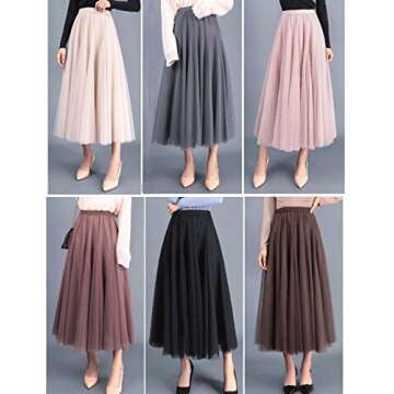 FEOYA Women's Elegant Tulle Maxi Skirt for Parties