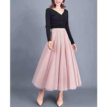 FEOYA Women's Elegant Tulle Maxi Skirt for Parties