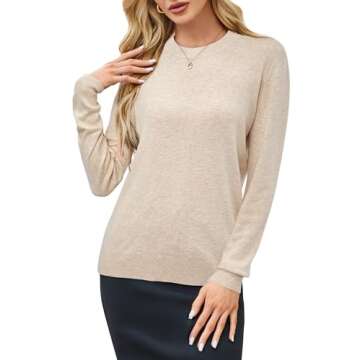 Arach&Cloz Fall Sweaters for Women Trendy 2024 Long Sleeve Crew Neck Ladies Knit Tops Business Casual Clothes Dressy Clothing(A-Apricot,M)