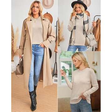 Arach&Cloz Fall Sweaters for Women Trendy 2024 Long Sleeve Crew Neck Ladies Knit Tops Business Casual Clothes Dressy Clothing(A-Apricot,M)