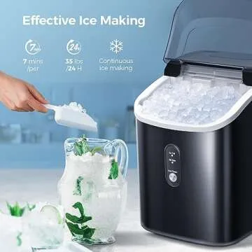 Nugget Ice Maker Countertop with Self-Cleaning Function, Sonic Ice Machine with Handle, Compact Desi...