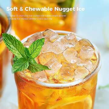 Nugget Ice Maker Countertop with Self-Cleaning Function, Sonic Ice Machine with Handle, Compact Design for Home Use(Black)