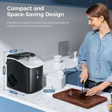 Nugget Ice Maker Countertop with Self-Cleaning Function, Sonic Ice Machine with Handle, Compact Design for Home Use(Black)